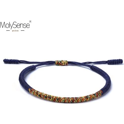 MolySense Tibetan Handmade Buddhist Lucky Bracelets & Bangles For Women Men Blue Rope Knots Amulet Gift Tibet Braided Bracelet