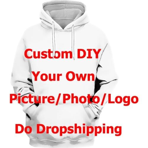 DIY Customized Hooded Hoodies Men Women 3D Print Photos Logo Sweatshirt Harajuku Casual Hoodies Hip Hop Clothing Dropshipping