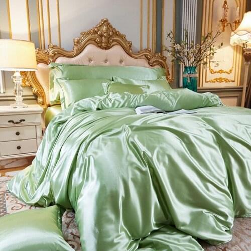 High Quality Silk Four-Piece Bedding Suits Silky Silk Duvet Cover Sheet Ice Silk Bed Sheet 1.8m Bedding Sheet Pillowcase Suits