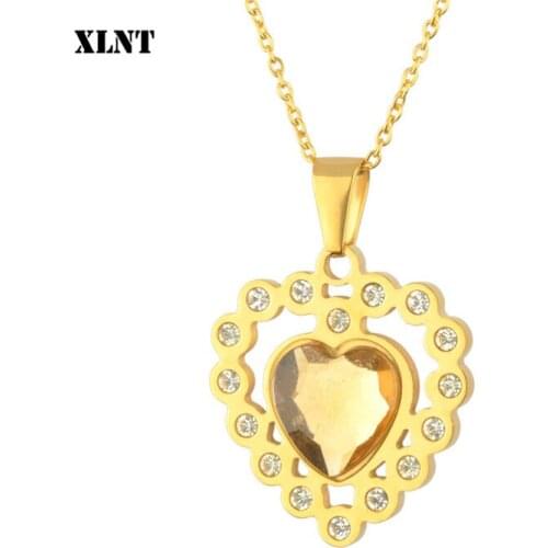 XLNT Korean 2019 New Crystal Heart Pendant Silver Chain Metal Line Lock Chain Necklace for Women Jewelry