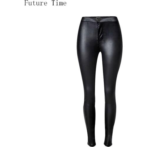 2017 new women jeans high waist tight slim sexy push up hip stretch black jeans pencil pants faux pu leather jeans woman C0449