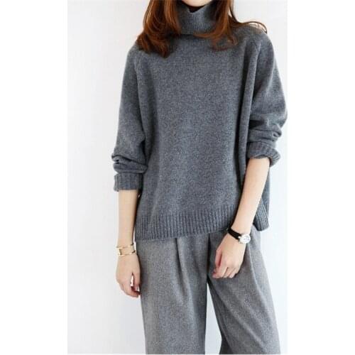 100%cashmere thick knit women korean style solid turtleneck loose pullover sweater S-L retail wholesale