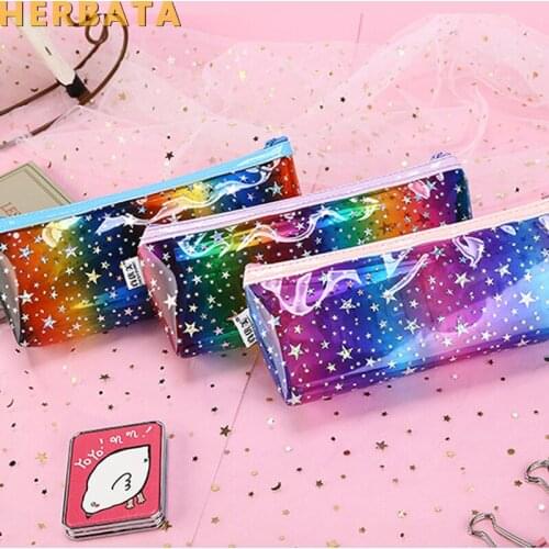 Girls Creative Stationery Box Multifunction Pencil Case Creative Laser Magic Rainbow Dream Starry Korean Pencil Case CL-19211