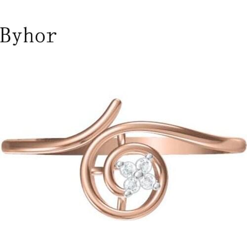 Byhor Solid 14K White+Rose Gold 0.032ct H/SI Natural Diamonds ring Women Fine Jewelry Trendy Wedding Band Diamond кольцo кольцa