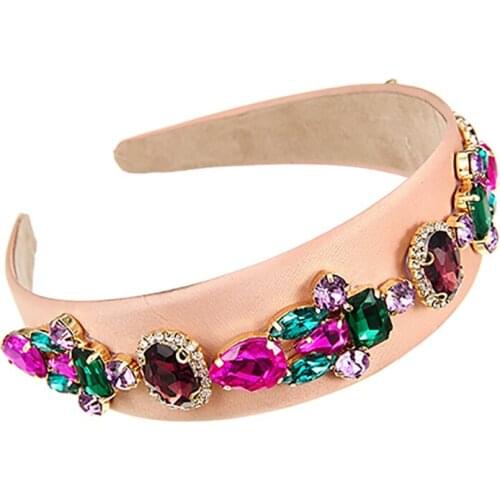 ZHINI Baroque Rhinestone Colorful Crystal Headbands for Women Ethnic Wide Velvet Padded Hairband Hair Accessories Jewelry Gift
