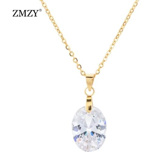 ZMZY Simply Oval Cubic Zirconia Pendant Necklace Women Jewelry Stainless Steel Necklace Choker Bohemian Collar Minimalism Gift