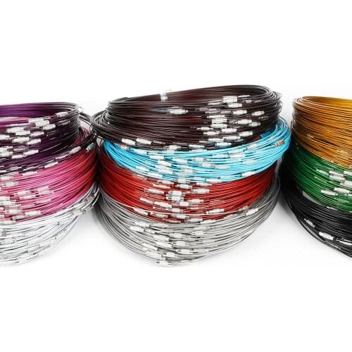 1mm 10Pcs 46cm Stainless Steel Wire Necklace Cord With Brass Screw Clasp For DIY Jewelry Craft Making 11 Color Available