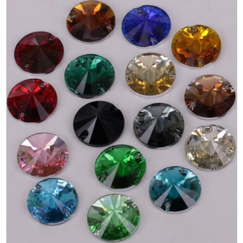 100pcs/Lot, 10mm, 12mm, 14mm, 16mm, 18mm Rich Colors Flat Back Rivoli Round Resin Sew On Stones