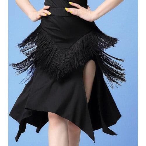 2020 New Latin Dance Dress Beveled Frills Skirt Tassel Plus Size M-xl Skirts Ballroom Women Sexy Rumba Samba Performance Costume