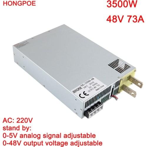 3500W 48V Power Supply 0-48V Adjustable Power 48VDC AC-DC 0-5V Analog Signal Control SE-3500-48 Power Transformer 48V 73A