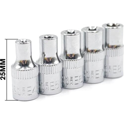 5pcs Torx Star Socket Bit Female E Socket Set 1/4 Inch(6.35mm) E4,E5, E6,E7, E8 Star Socket Set Repair Hand Tools Set