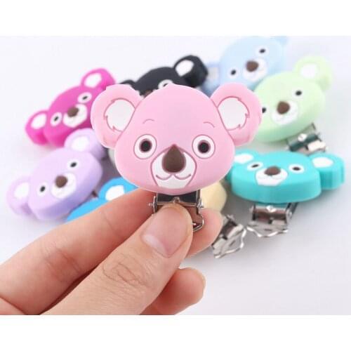 50pcs Cute koala Silicone Pacifier Clip Teething Accessories Metal Dummy Clip For DIY Pacifier Clips Chains Baby Teether Toys