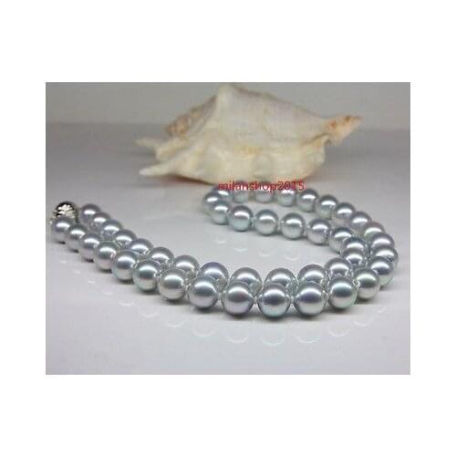 AAAAA 18"11-10 mm round real natural south sea gray pearl necklace > jewerly free shipping