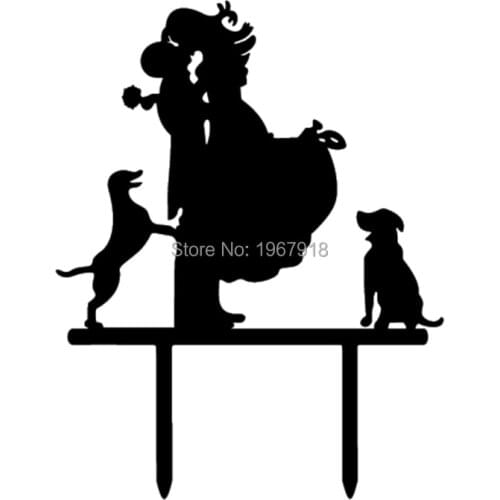 Mirror Rose Gold Acrylic Wedding Cake Topper Glitter Gold Cake Stand Topper with Pet Dogs Wedding Cake Top Decoration