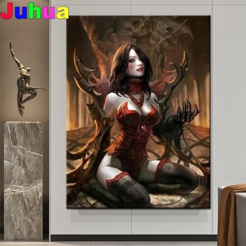 DIY Diamond Painting Woman Gothic 5D Full Square round Diamond Embroidery Handmade Crafts Mosaic Darkness with Lady