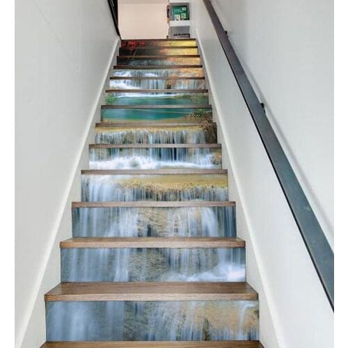 6pcs/13pcs Stairway Decal Stickers for Stair Decoration Waterfall Scenery Removable Peel & Stick Vinyl Staircase DIY Home Decor