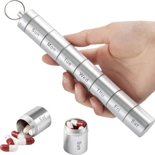 Pill Case 7 Days Travel Pill Box Aluminum Alloy Travel Pill Holder Waterproof Anti Rust Organizer Detachable