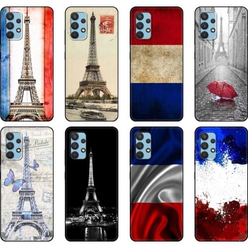 Black tpu Case For Samsung galaxy A12 A22 A32 A42 A52 A72 4g 5g S21 PLUS ultra back cover France Flag Paris Eiffel Tower