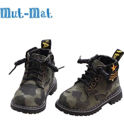 Childrens shoes 2020 autumn winter new childrens boy Martin boots girls genuine leather soft bottom camouflage boots