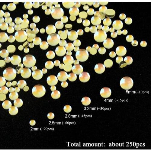 Mix Size Glossy Round Mocha Yellow Korean Fashion 3D Nail Art Rhinestone Flatback Crystal Stones For DIY Nail art Decoration