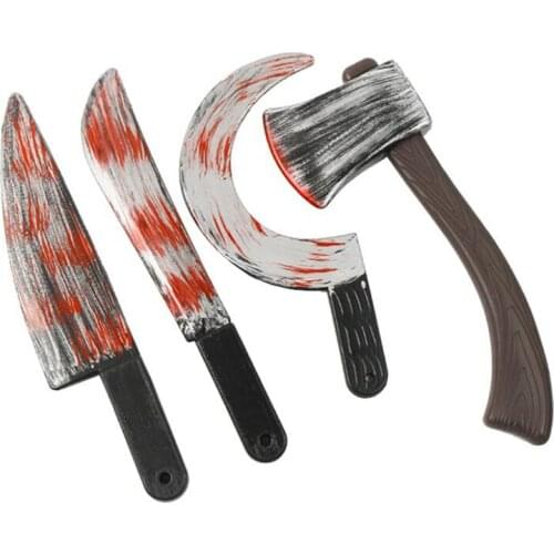 Halloween Decoration Cleaver Ax Sharp Knife Optional Role-playing Horror Toy Party Stage Plastic Fake Bloody Props Weapon Knife