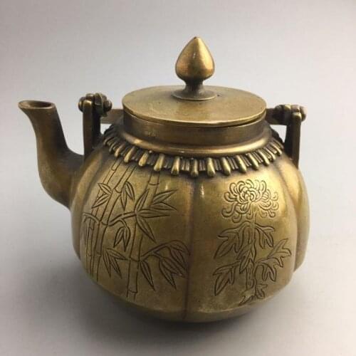 Chinese Old Copper Collection Pure Copper Plum orchid bamboo chrysanthemum kettle water tea pot desktop decoration