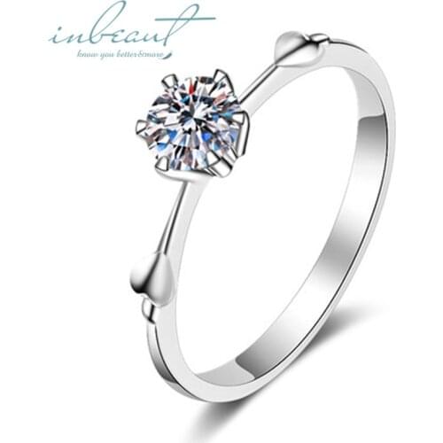 Inbeaut 925 Silver Cute Heart Round Excellent Cut 0.5 ct D Color Moissanite Ring Pass Diamond Test Shiny Engagement Stone Rings