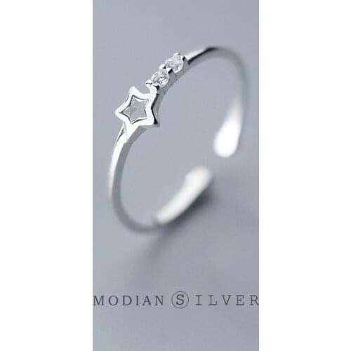 Modian Fashion Sparkling Zircon Simple Star Open Adjusable Genuine Sterling Silver 925 Ring for Women Fine Jewelry Party Gift