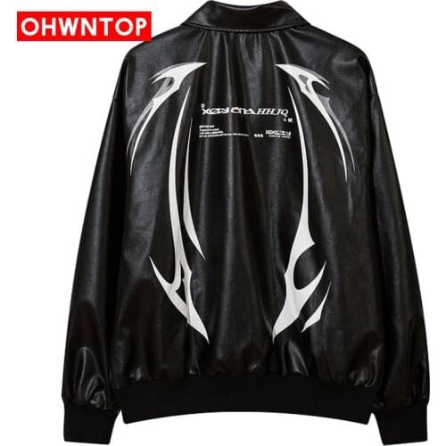 Tide PU Leather Jacket Men Letter Printed Streetwear Bomber Varsity Jackets Fashion Loose Coats Outwear Vintage Outwear Clothing
