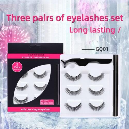 3 Pairs Self-Adhesive Eyeliner Pen Lashes Set Quick Drying No Magnetic Eyelashes With Tweezers Waterproof Liner Makeup Tools