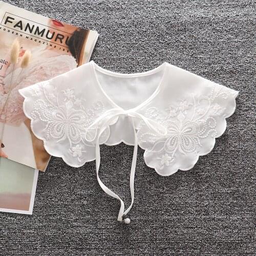 Linbaiway Women Girls Lace Floral Embroidery Fake False Collar Female Necklace Choker Shawl Wrap Detachable Collar Bowtie