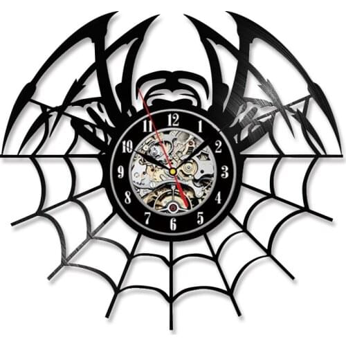 Spider and Network Shape CD Record Wall Clock Creative Home Decor Vinyl Antique Handmade Room Decor Hanging LED Wall Clock
