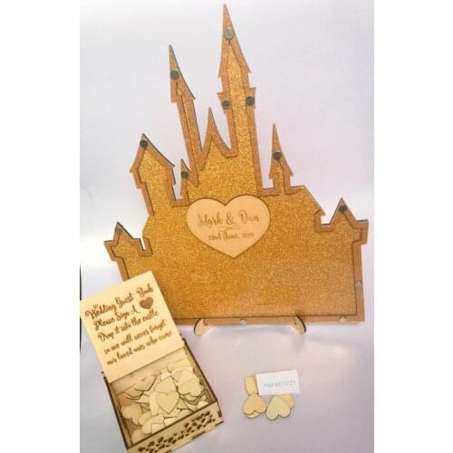 Customize glitter gold castle wedding guest book drop box, alternative wedding birthday castle guest book drop box Drop top