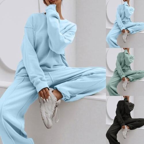 2021 New Women Elegant Solid Suits Warm Hoodie Sweatshirts And Long Pant Fashion 2 Pieces Sets Oversized Sweatshirt Tracksuit