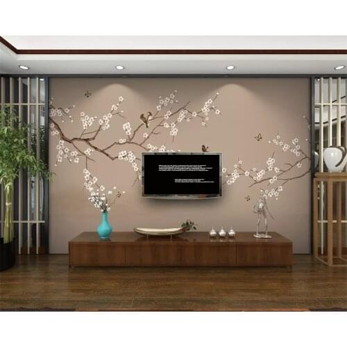 Beibehang papel de parede Hand-painted new Chinese fashion plum flower bird soft bag background papel de parede 3d wallpaper