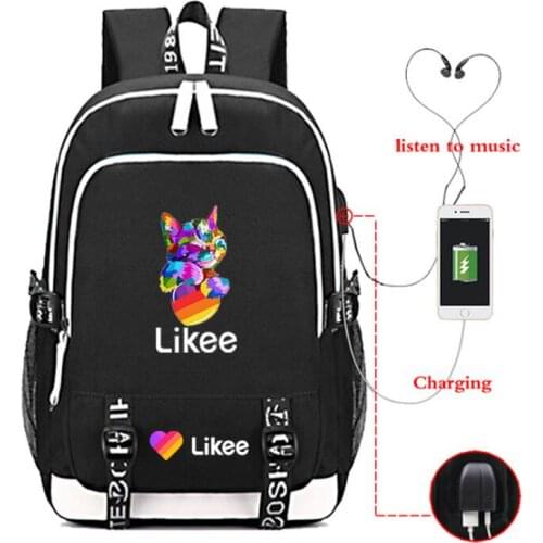 New Likee Backpack Usb Charging Travel Laptop Bookbag "LIKEE 1 (Like Video)" Laptop Russian Styles School Bags for Teenage Girls