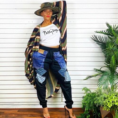 Plus Size Pocket Print Patchwork Sweatpants Women High Waist Pants for Women Streetwear Joggers Ladies Trousers Cargo Pants