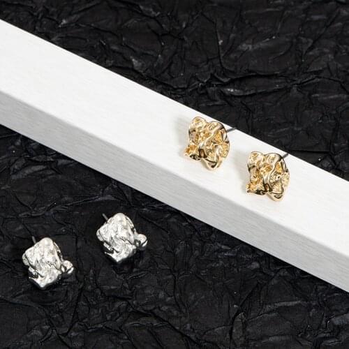 Jaeeyin 2021 Geometric Hip-hop Punk Accessory Hammer Surface Baroque Gold Color Stud Earrings Gift For Unisex Women Men