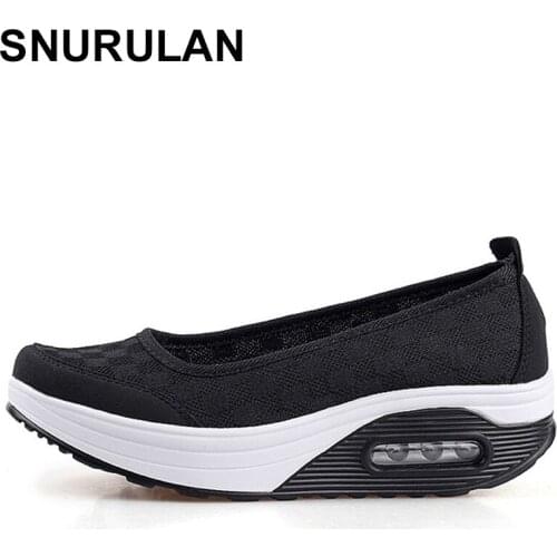 SNURULANsummer autumn women flat platform woman casual sneakers air cushion comfort plain black lace-up lady boat shoes
