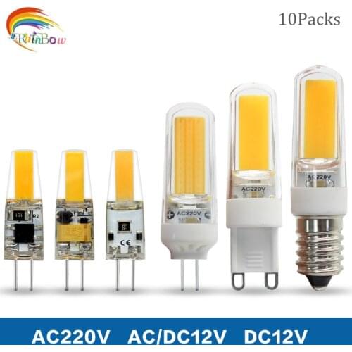 10pcs LED G4 Lamp Bulb 6w 9w AC/DC 12V 220V DC12V G9 E14 COB SMD LED Lighting Lights replace Halogen Spotlight Chandelier