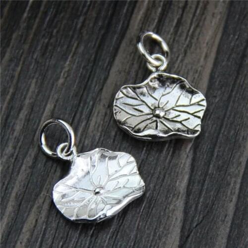 Thai Silver Lotus Leaf Small Silver Color Charms Beads Fit Bracelet Flower Charms Pendant Authentic DIY Jewelry Accessories