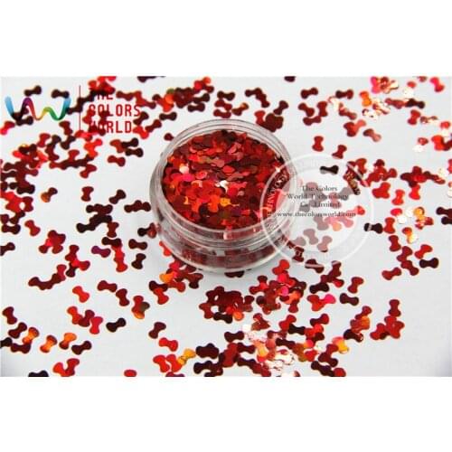 TCA300 laser holographic Red color Bow Tie shape 5mm Size Glitter paillette spangles for Nail Art and DIY supplies