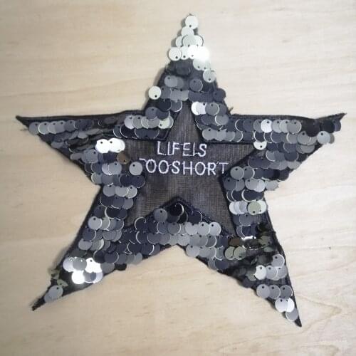 Fabric Embroidered Black Star Patch Clothes Sticker Bag Sew Applique DIY Apparel Sewing Blink Sequins Bead Clothing Accessories