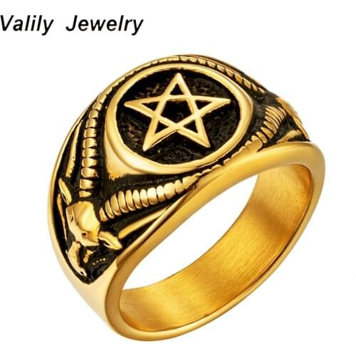 Valily Stainless Steel Pentagram Rings Satan Baphomet Goat Devil Demon Ring Vintage Jewelry for Man women Wholesale Jewelry