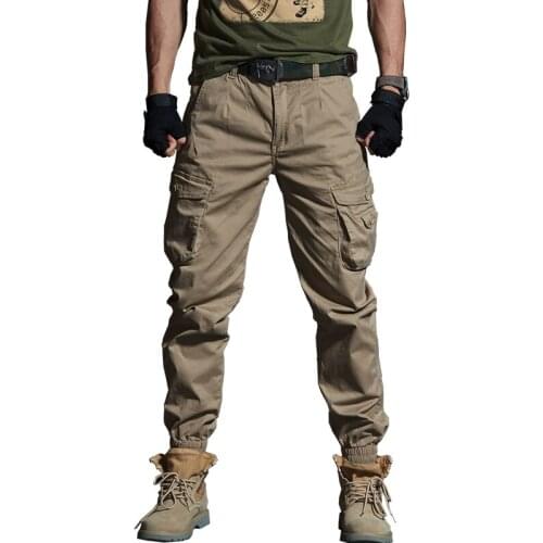 Spring Outdoor Hiking Pants Men Military Tactical Joggers Camouflage Cargo Pants Multi-Pocket Loose Khaki Army Trousers 28-38