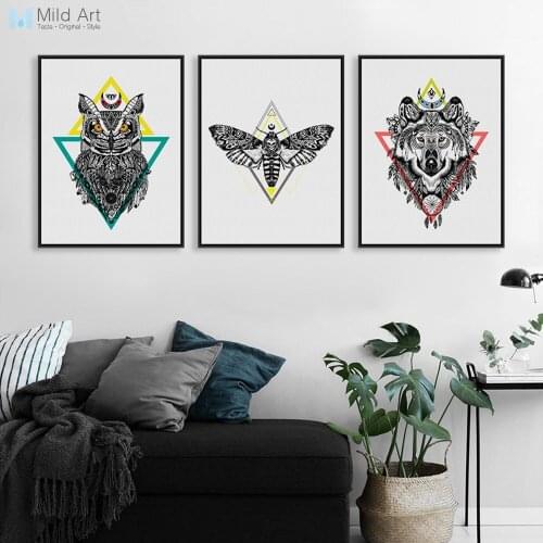 Vintage Black White Azteca Animal Deer Head A4 Art Print Poster Wall Picture Living Room Retro Home Deco Canvas Paintin No Frame