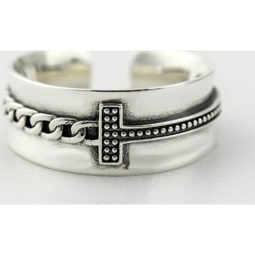 YPAY 100% Real 925 Sterling Silver Opening Finger Rings for Women Men Vintage Do the Old Stylish Fine Jewelry YMR207