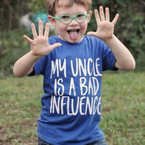 My Uncle Is A Bad Influence Print Funny Kids Tshirt Toddler Boys Girls Letters Fashion T-shirt Casual Children Short Sleeve Tees