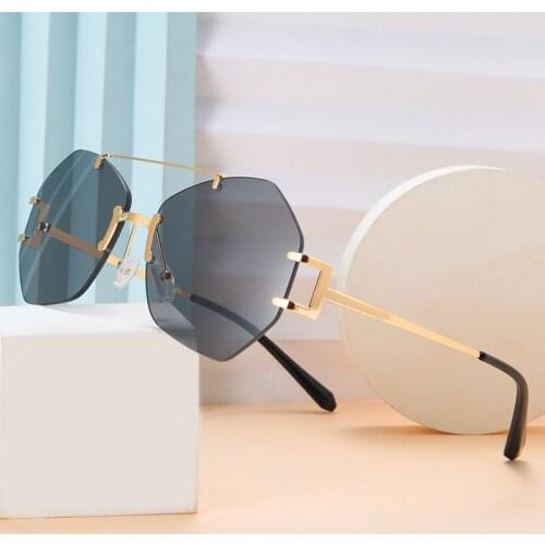 DENISA 2020 New Rimless Sunglasses Women Fashion Irregular Lens Black Yellow Sunglasses Shades Brand Glasses Oculos De SolG18119
