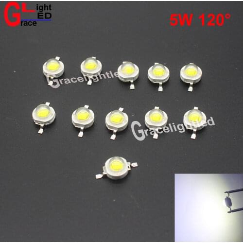 100pcs 5W High Power LED Chip White 6000-6500K Lamp Light Beads Diode With 120Degree Lens
